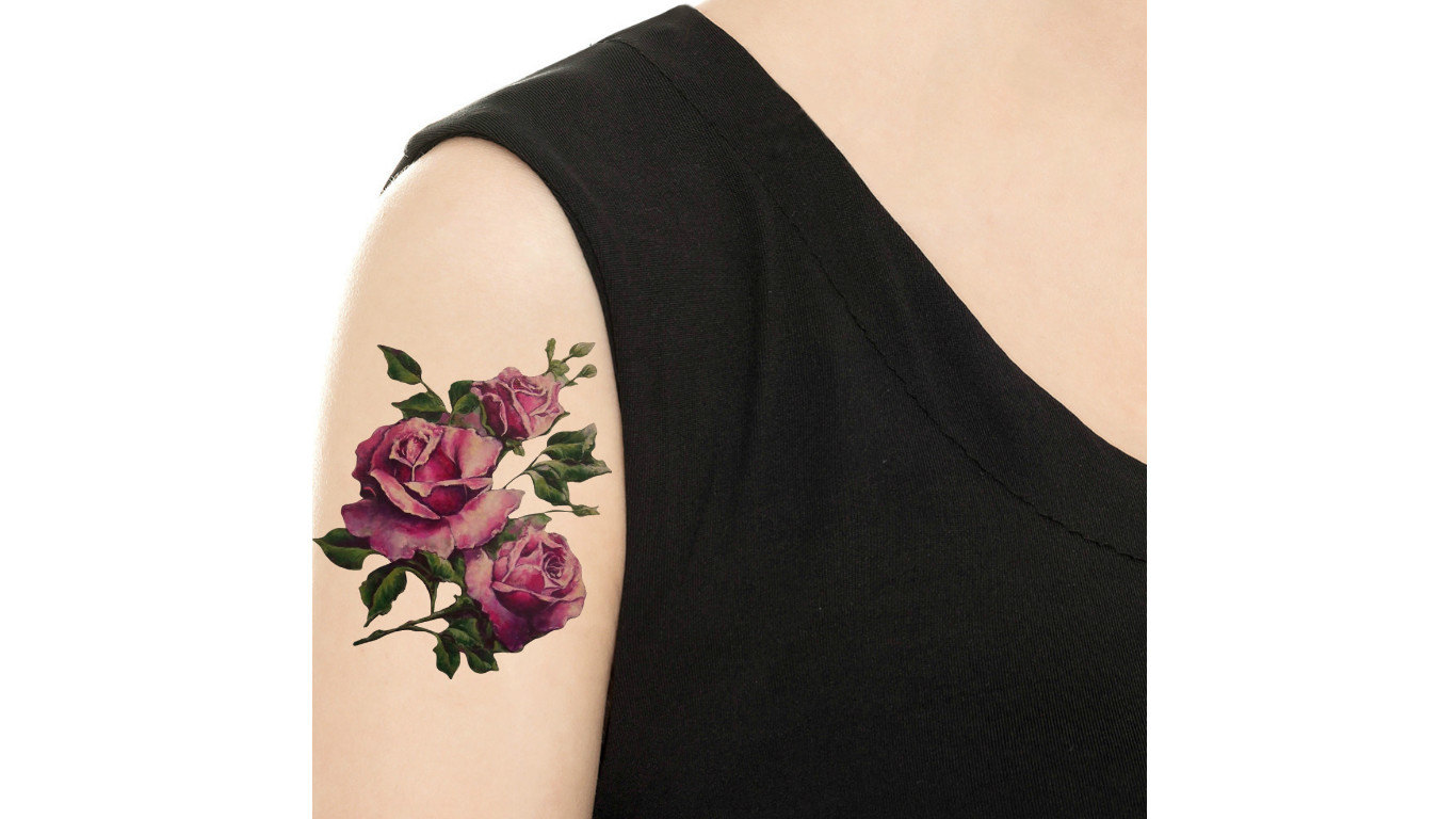 Temporary Tattoo - Purple / Red Rose /hydrangea Floral - Various Sizes /  Tattoo Flash - Etsy Norway, image size:1366x768