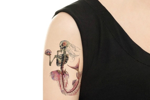 Temporary Tattoo Skeleton Mermaid / Punk Rock Ariel / Tattoo - Etsy Temporary Tattoo Skeleton Mermaid / Punk Rock Ariel / Tattoo - Etsy