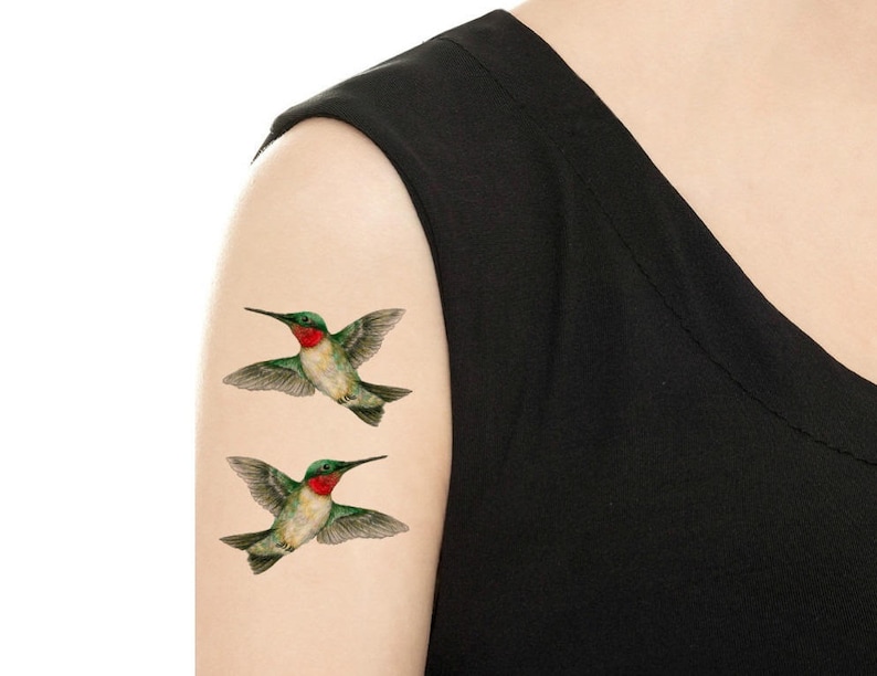 Temporary Tattoo Hummingbird /Chickadee /Finch Various Patterns / Ruby-Throated Hummingbird/ Colorful Birds / Bird Tattoo / Tattoo Flash image 3