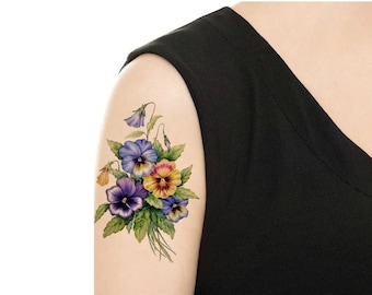 Temporary Tattoo -  Vintage FloralTattoo - Various Patterns and Sizes/ Pansy / Red Peony / Lilac / Rose / Tattoo Flash