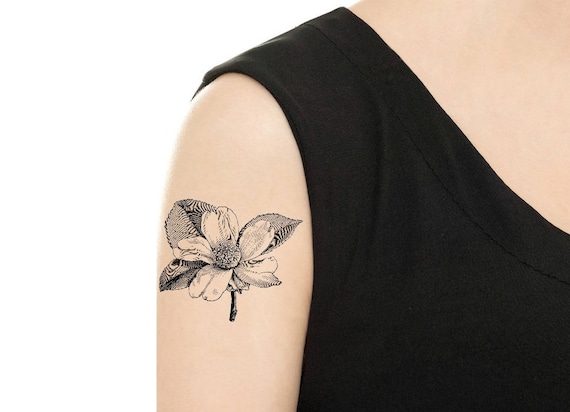 Temporary Tattoo Vintage Black And White Flower Rose Etsy Singapore