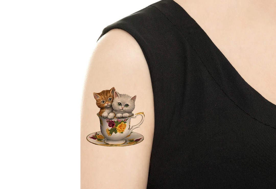 Temporary Tattoo Teacups Series / Cats in Teacup / Biscuits - Etsy Temporary Tattoo Teacups Series / Cats in Teacup / Biscuits - Etsy