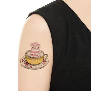 Temporary Tattoo Teacups Series / Cats in teacup / Biscuits and teacup / Herbs and teacup / Tattoo Flash PICTURE 2