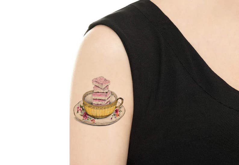 Temporary Tattoo Teacups Series / Cats in teacup / Biscuits and teacup / Herbs and teacup / Tattoo Flash PICTURE 2