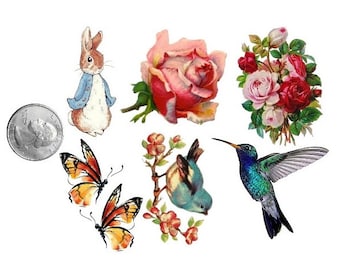 Temporary Tattoo - Set of 6 Vintage Floral /Butterfly / Rabbit /Anchor / Feather / Hummingbird Bird - Various Patterns / Tattoo Flash