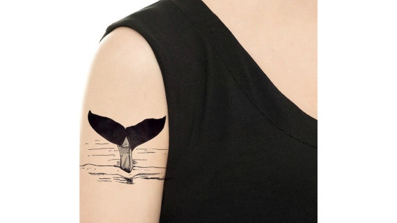 Temporary Tattoo Whale Tail Gold Fish Whale And Surf Etsy