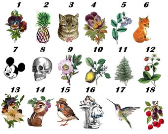 Temporary Tattoo -  Set of 2 Wrist Size tattoo (approx. 1.5" each) Fox/Hamsa/flower/hummingbird/Chipmunk/skull/cow/cat/alice/pineapple/ship