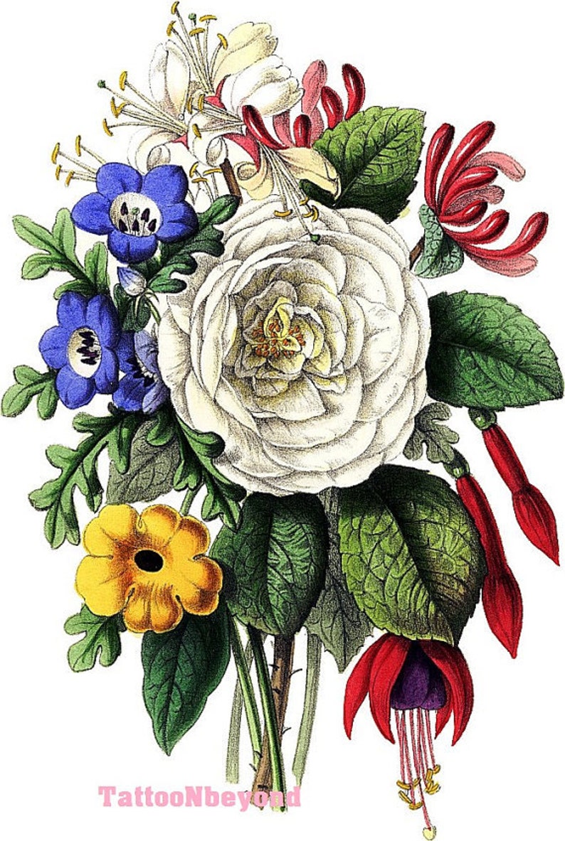 Temporary Tattoo 3 Types of Vintage Florals Various Sizes image 3