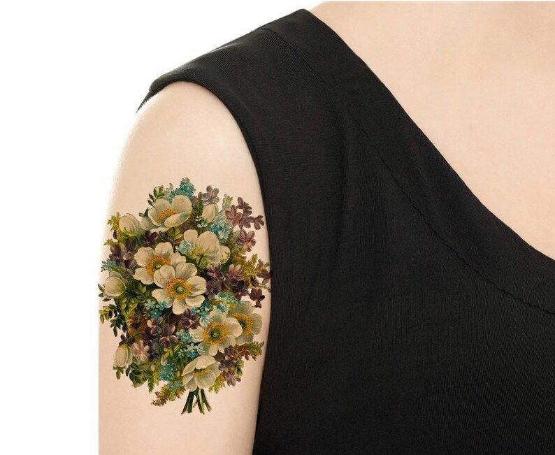 Temporary Tattoo Vintage Floral Rose or Daisy Various Sizes / Tattoo Flash PICTURE 7