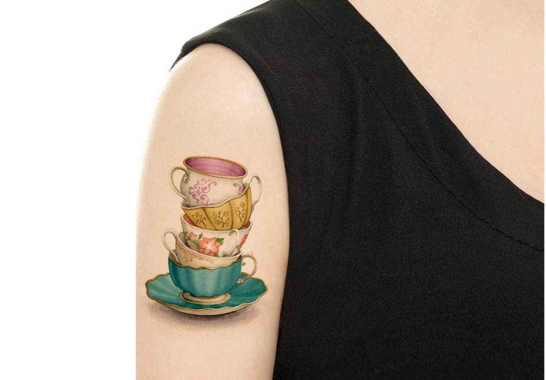 Temporary Tattoo Stack of 5 Teacups and Saucer / Teacup - Etsy