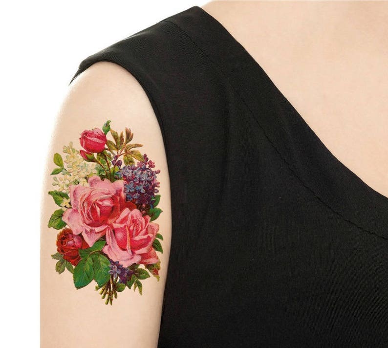 Temporary Tattoo Vintage Floral Rose or Daisy Various Sizes / Tattoo Flash PICTURE 3