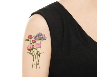 Temporary Tattoo - Peony / Lily / Thunbergia Grandiflora / Pansy / Lilac Vintage Flower Tattoo - Various Patterns and Sizes / Tattoo Flash