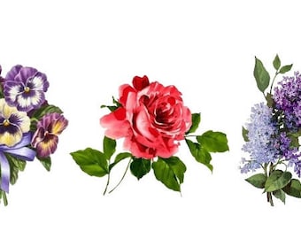 Temporary Tattoo - Set of 3 Vintage Floral - Pick your pattern/ Rose / Lilac / Pansy / Tattoo Flash