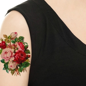 Temporary Tattoo Vintage Floral Rose or Daisy Various Sizes / Tattoo Flash PICTURE 1