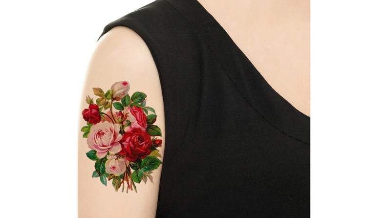 Temporary Tattoo Vintage Floral Rose or Daisy Various Sizes / Tattoo Flash PICTURE 1