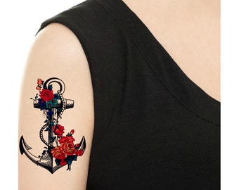 Temporary Tattoo - Flower Anchor - Various Patterns and Sizes / Tattoo Flash
