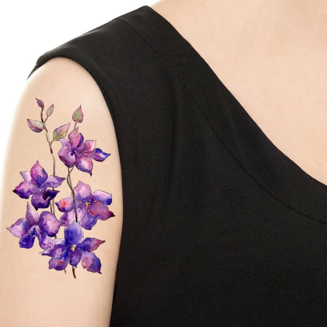 Temporary Tattoo 5 X 3 Watercolor Purple Flower - Etsy Temporary Tattoo 5 X 3 Watercolor Purple Flower - Etsy