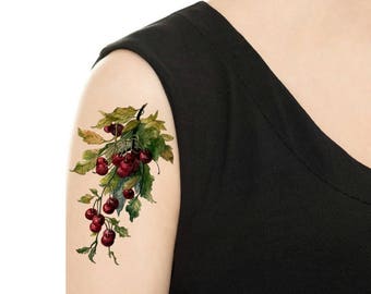 Temporary Tattoo -  Multi Flower Vintage Tattoo / Lily of the Valley / Butterfly / Rose / Sweet Pea / Lilac / Daisy / Poppy / Pansy Cherry