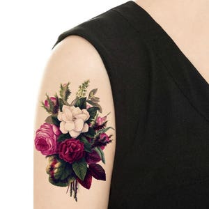 Temporary Tattoo - Purple Flower / Purple Bouque Vintage Flower Tattoo - Various Patterns and Sizes / Tattoo Flash