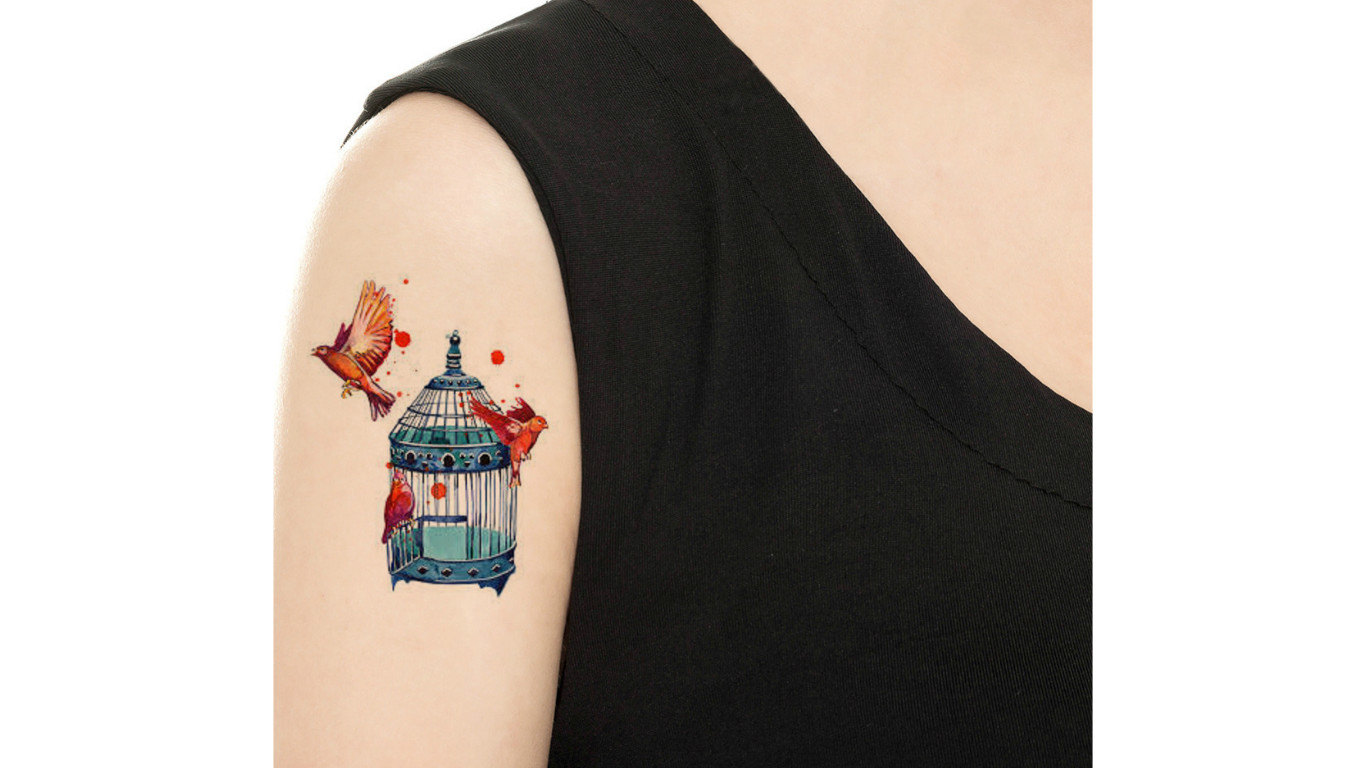 TEMPORARY TATTOO Birds and Birdcage / Tattoo Flash - Etsy