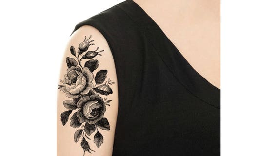 Temporary Tattoo Vintage Black Rose Tattoo / Vintage Blue - Etsy