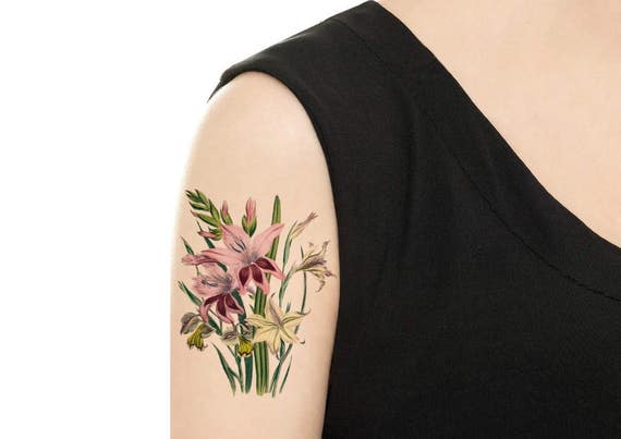 Temporäres Tattoo Pfingstrose / Lilie / Thunbergia Grandiflora /  Stiefmütterchen / Flieder Vintage Blumen Tattoo Verschiedene Muster und  Größen / Tattoo Flash