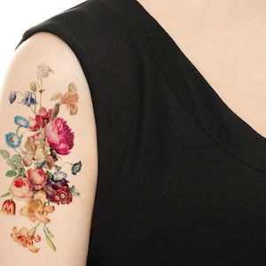 Temporary Tattoo - Vintage Floral - Pick your size / Tattoo Flash