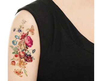 Temporary Tattoo - Vintage Floral - Pick your size / Tattoo Flash