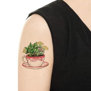 Temporary Tattoo Teacups Series / Cats in teacup / Biscuits and teacup / Herbs and teacup / Tattoo Flash PICTURE 3