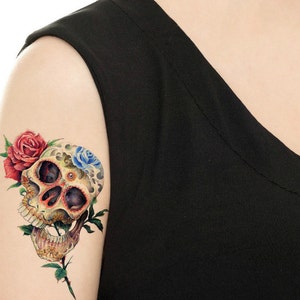 Temporary Tattoo -  Flower Candy Skull / Tattoo Flash