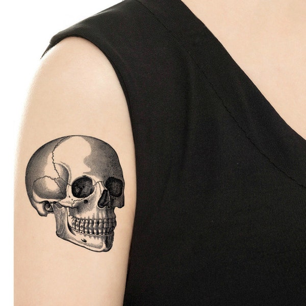 Temporary Tattoo - Halloween Tattoo / Skull Tattoo /  Large Skull / Tattoo Flash