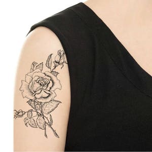 TEMPORARY TATTOO - Rose Tattoo / Black and White Tattoo / Flower Tattoo / Tattoo Flash