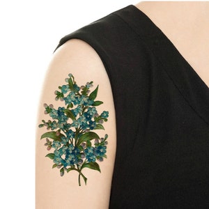 Temporary Tattoo - Forget-Me-Not Vintage Flower / Himalayan Blue Poppy Pick your size
