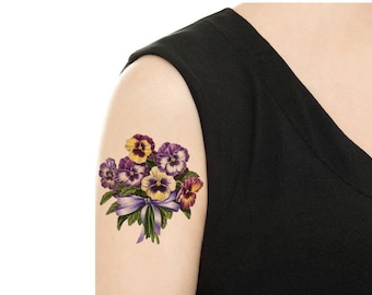 Temporary Tattoo -  Vintage FloralTattoo - Various Patterns and Sizes/ Pansy / Yellow Rose / Begonia / Lilac / Rose / Tattoo Flash
