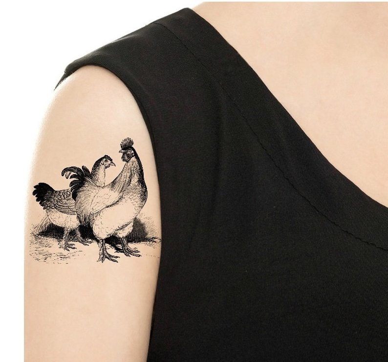 Temporary Tattoo Vintage Rooster / Chicken tattoo / Tattoo Etsy