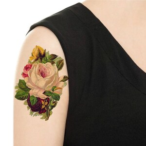 Temporary Tattoo Vintage Floral Rose or Daisy Various Sizes / Tattoo Flash PICTURE 2