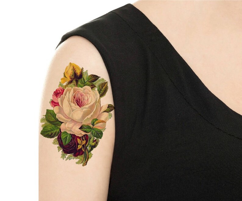 Temporary Tattoo Vintage Floral Rose or Daisy Various Sizes / Tattoo Flash PICTURE 2