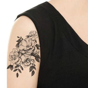 TEMPORARY TATTOO - Vintage Camellia / Cat with Flowers / Dog with Flowers / Tattoo Flash