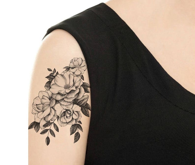 TEMPORARY TATTOO  Vintage Camellia / Cat with Flowers / Dog CAMELLIA