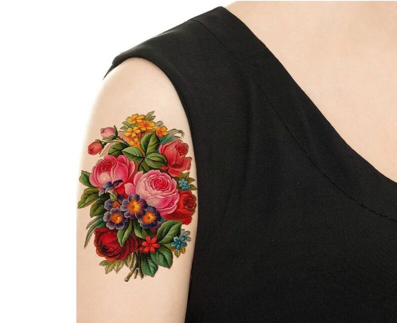 Temporary Tattoo Vintage Floral Rose or Daisy Various Sizes / Tattoo Flash PICTURE 5