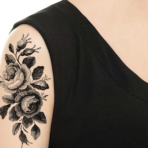 Tatuaje temporal - Vintage Rose Tattoo - Varios patrones y tamaños / Tattoo Flash