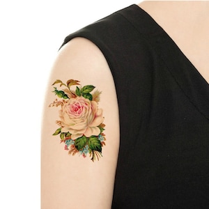 Temporary Tattoo - 4&quot; x 3&quot; / 4&quot; x 2.5&quot; Vintage Rose / Tattoo Flash