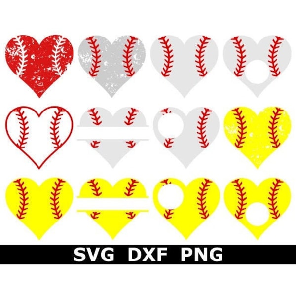 Baseball SVG, Softball Heart SVG, Baseball Heart SVG, Instant Download, Cut File, Sublimation, Clip Art (12 svg/png/dxf file formats)