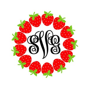 Erdbeere SVG, Monogramm Rahmen SVG, Sommer SVG, Obst, digitaler Download, Schnittdatei, Sublimation, Clip Art (enthält svg/dxf/png-Dateiformate)