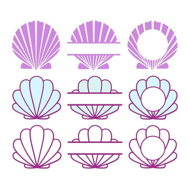 Seashell SVG Bundle, Beach SVG, Monogram Frame SVG, Summer, Digital Download, Cut File, Sublimation, Clip Art (9 svg/dxf/png file formats)
