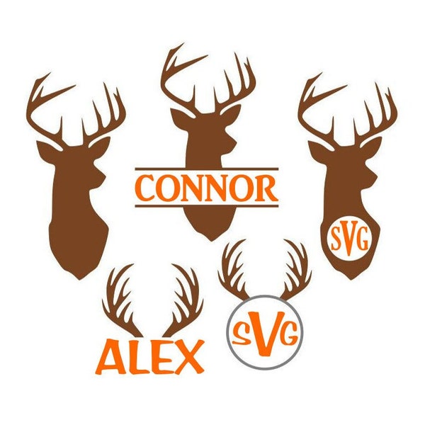 Deer SVG Bundle, Deer Monogram Frame, Hunting SVG, Digital Download, Cut File, Sublimation, Clip Art (5 individual svg/dxf/png files)