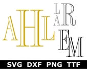 Monogram SVG TTF Alphabet, Engraved Monogram Alphabet, Digital Download for Cricut Silhouette, 62 svg png dxf files installable TTF file