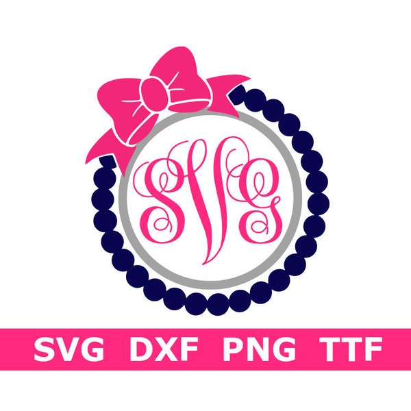 Monogram SVG + TTF Alphabet, Fancy Font + Circle Frame/Bow, Instant Download, Cut File, Sublimation, Clip Art (52 svg/png/dxf files + TTF)