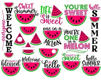 Watermelon SVG Bundle, Hello Summer SVG, Porch Sign SVG, Instant Download, Cut Files, Sublimation, Clip Art (includes 17 svg/png/dxf files)