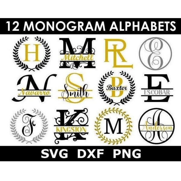 fancy letter writing paper Monogram Bundle SVG/DXF/PNG, 12 Monogram Alphabets, Family Monogram, Engraving, Digital Download, individual letter svg/dxf/png files